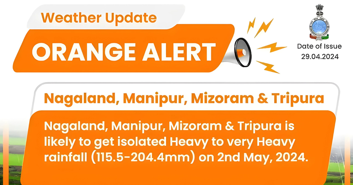 IMD warns of very heavy rainfall in Nagaland, NE with Orange Alert